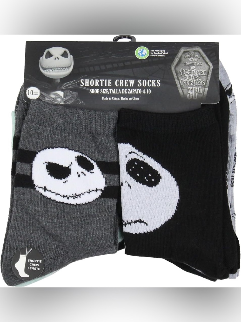 The Nightmare Before Christmas Women's Crew Socks - 10-Pack - Sizes 4-10
